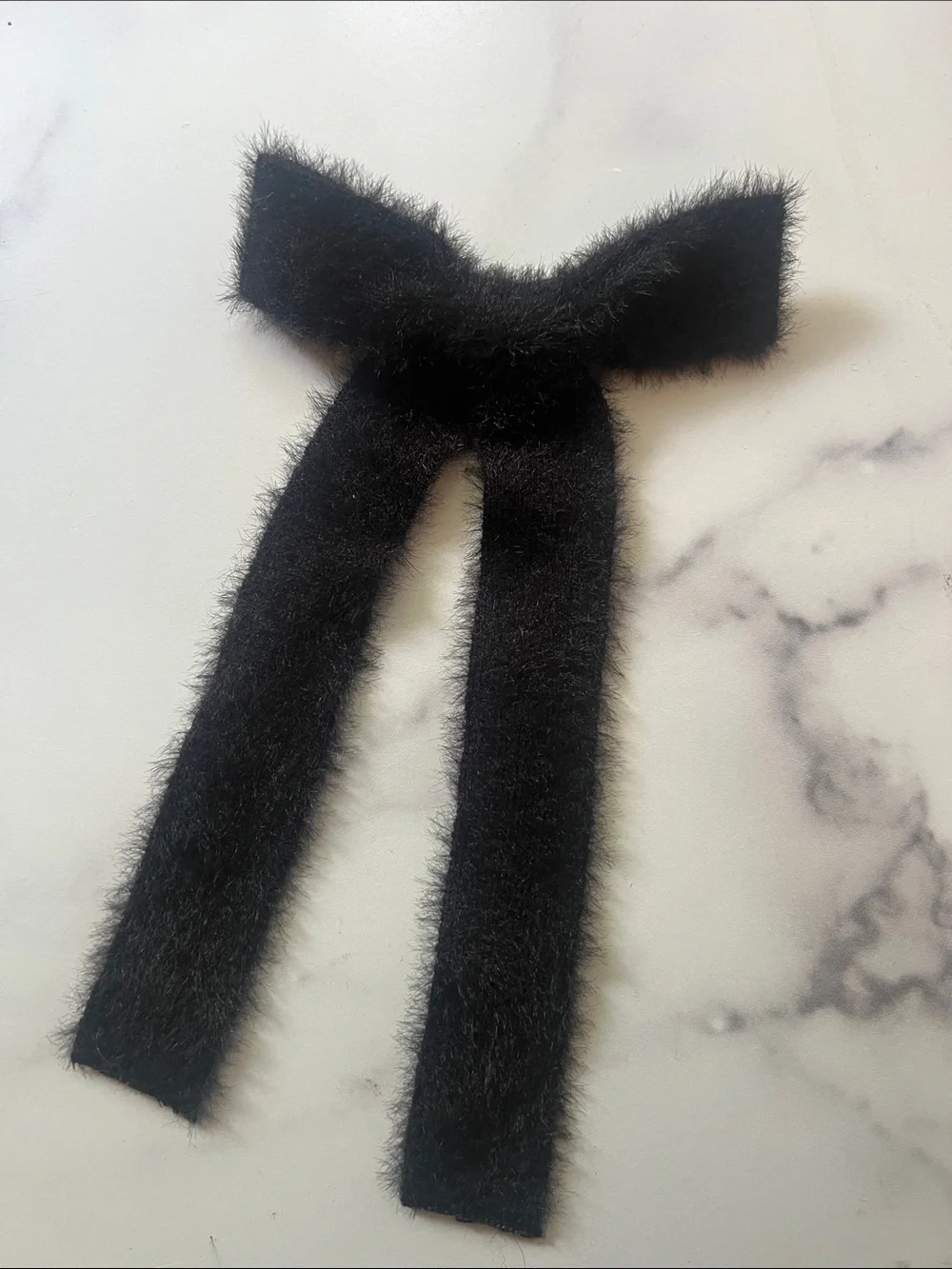 Black Fuzzy Bow Hair Scarf - Women Accessories